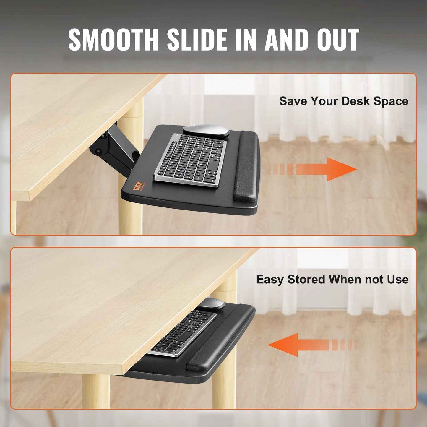 Adjustable Under-Desk Keyboard Tray with Wrist Rest – 25x9.8 Inch