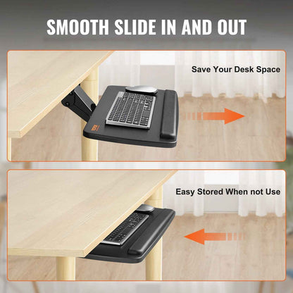 Adjustable Under-Desk Keyboard Tray with Wrist Rest – 25x9.8 Inch