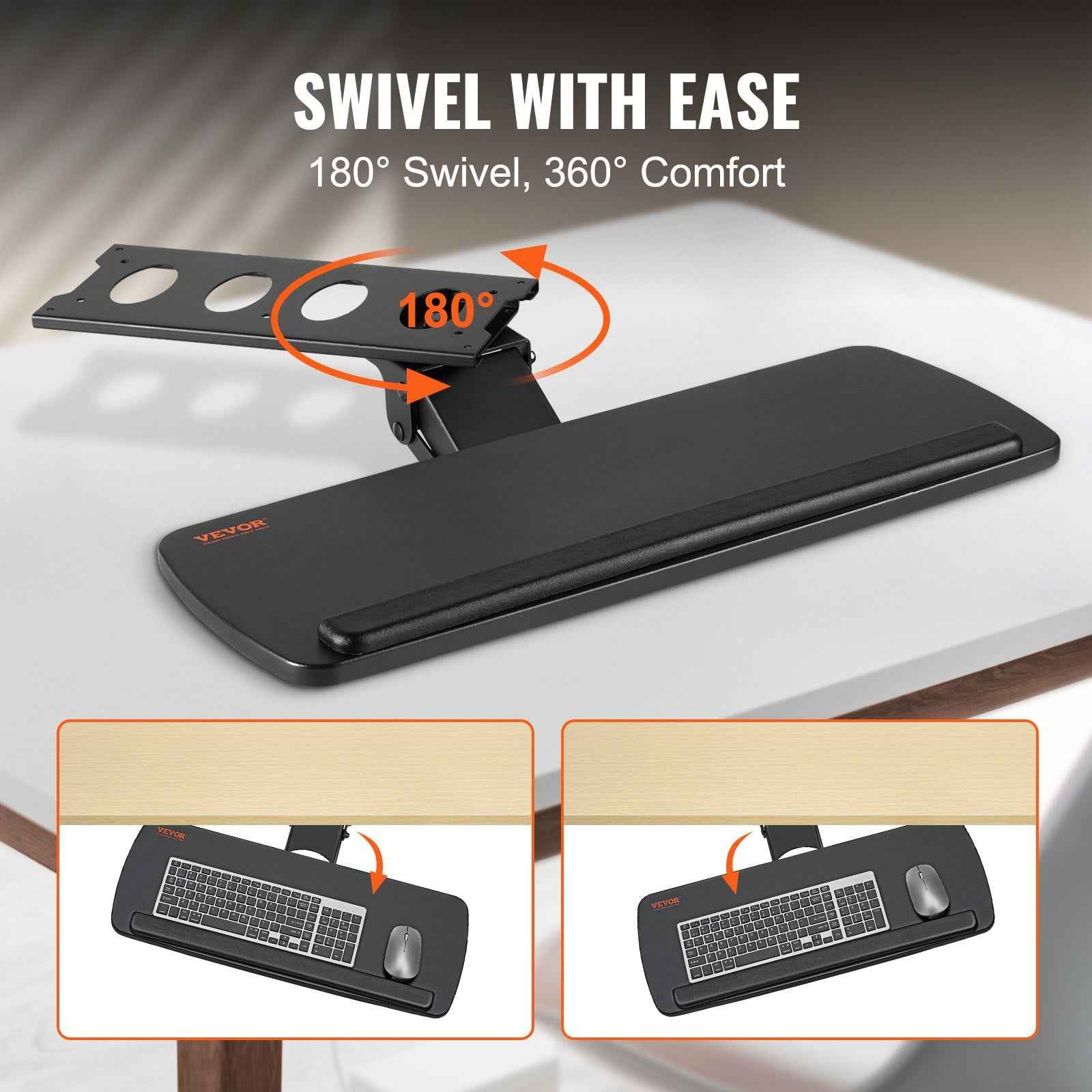 Adjustable Under-Desk Keyboard Tray with Wrist Rest – 25x9.8 Inch