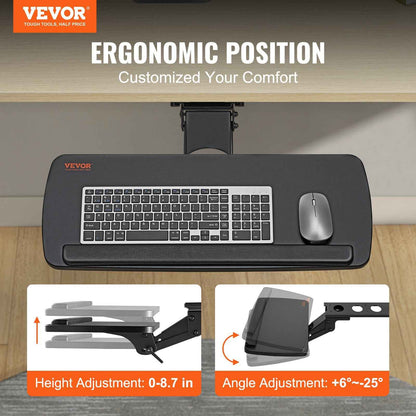 Adjustable Under-Desk Keyboard Tray with Wrist Rest – 25x9.8 Inch